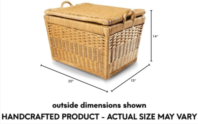 The Basket Lady Lift-Off Lid Wicker Storage Basket, Medium, 20 in L x 15 in W x 14 in H, Sandstone-VerdiqueGarden