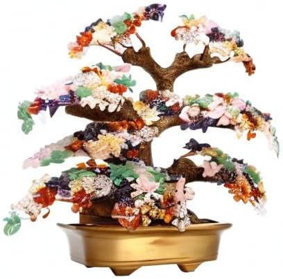 Feng Shui Money Tree Large Pine Tree Style Crystal Quartz Lucky Tree Gem Tree for Office Home Feng Shui Decoration for Wealth/Fortune and Luck (Multicolored)-VerdiqueGarden