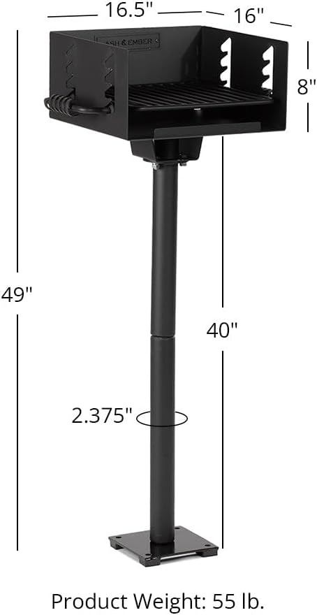 Titan Great Outdoors Park-Style Grill V2, 256 Sq. In Charcoal Grill with Base Anchor, Single Post Outdoor Cooking Backyard BBQ, Camp Grilling Barbecues-VerdiqueGarden