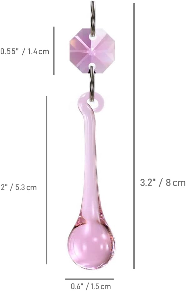 12pcs Raindrop Crystal Chandelier Prisms Parts, 53mm Hanging Crystals Beads for Chandeliers, Home Decoration (Pink)-VerdiqueGarden