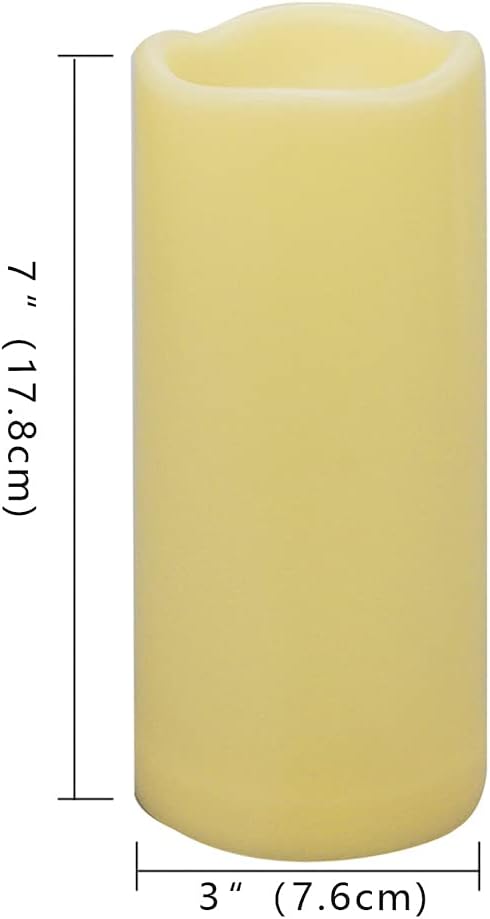 2 PCS 3" x7" Waterproof Outdoor Battery Operated Flameless LED Pillar Remote Candles Flickering Plastic Resin Electric Decorative Light for Lantern Patio Garden Home Decor Party Wedding Decoration-VerdiqueGarden