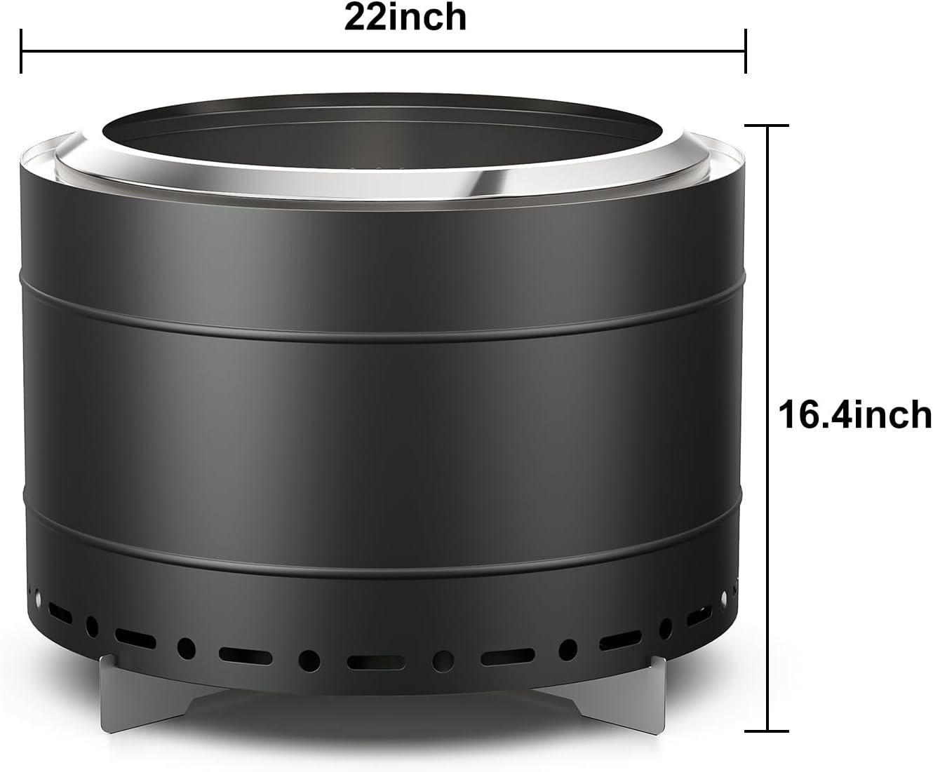 22 inch Smokeless Fire Pit with Carry Bag, Stainless Steel Outdoor Smokeless Firepit, Wood Burning Fire Pits for Camping, Bonfire,Low Smoke Firepit for Outside(Black)-VerdiqueGarden