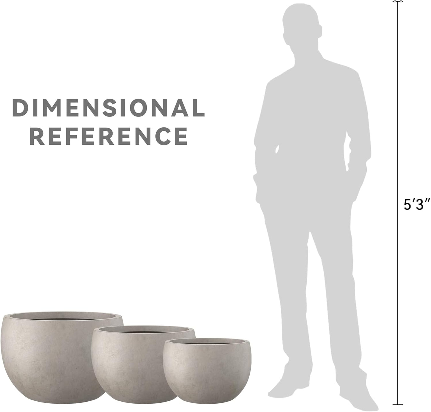 Kante 19.9",15.7",11.8" Dia Round Concrete Planter Set of 3, Outdoor/Indoor Large Bowl Plant Pots with Drainage Hole and Rubber Plug for Garden Patio Balcony Home, Weathered Concrete-VerdiqueGarden