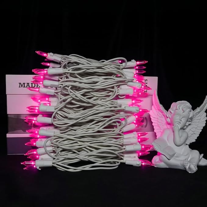 Pink Christmas LED Lights - 2 Pack 100 Count Pink Christmas String Lights for Tree, Bedroom, Wedding, Indoor/Outdoor Valentines Day Decorations, 2 Sets 33 Feet White Wire, UL Certified, Connectable-VerdiqueGarden