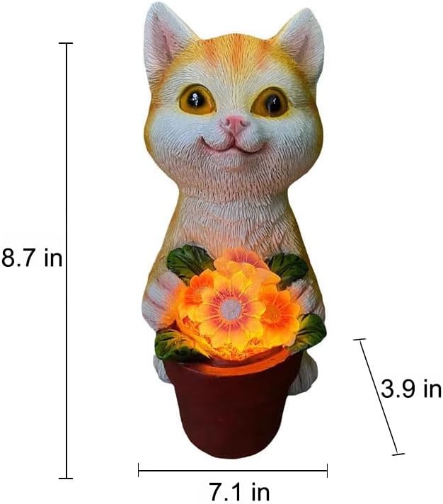 YODY Solar Garden Statues Outdoor Decor- Yard Decorations for Patio, Balcony, Backyard, Lawn Ornaments - Cat Statue with Flower Pot- Unique Cat Lover Gifts for Mom, Grandma, Women-VerdiqueGarden