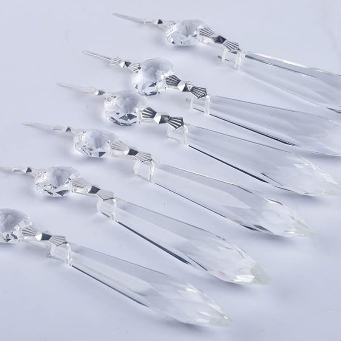 20Pcs Chandelier Icicle Crystal Prisms with Bead Crystals Lighting Lamp Replacement Parts (63mm, Clear)-VerdiqueGarden