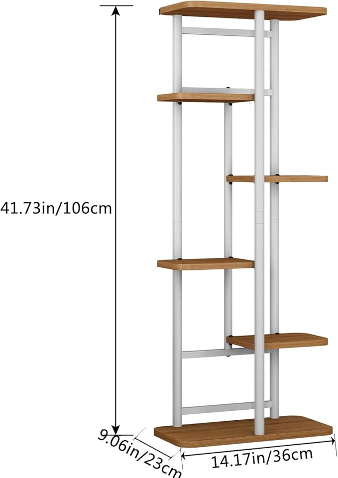 LINZINAR Plant Stand 6 Tier 7 Potted Multiple Flower Pot Holder Shelf Indoor Outdoor Planter Display Shelving for Patio Garden Corner Balcony Living Room (6 Tier-7 Potted, White)-VerdiqueGarden