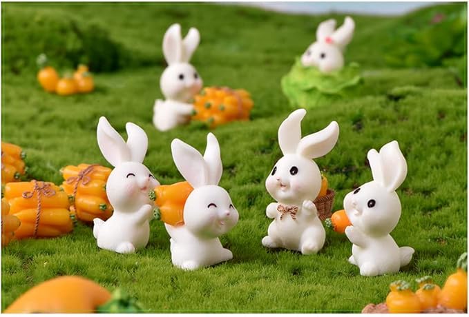 21Pcs Mini Rabbit and Carrot Figurines 1inch Cute Resin Bunny Cake Toppers for DIY Fairy Garden Dollhouse Moss Landscape Crafts Easter Decors-VerdiqueGarden