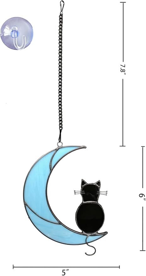 Black Cat Stained Glass Suncatcher,Cat Memorial Gifts for Loss of Cat,Cat Mom Gifts,Cat Sympathy Gifts for Cat Lovers,Window Hanging Ornament-VerdiqueGarden
