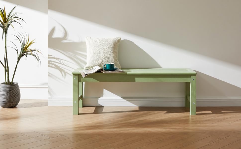 Psilvam 2-Person Outdoor Poly Lumber Patio Backless Bench, Fade-Resistant & Odor-Free Poly Lumber Patio Furniture, Weatherproof, Suitable for Garden, Porch and Park, 700 Lbs Support (2pcs, Green)-VerdiqueGarden