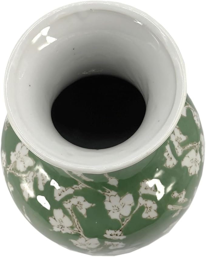 Galt International Floral Chinoiserie Ceramic Vase 14" - Green Sakura Hand Painted Antique Style Porcelain Flower Bottle Fishtail Porcelain Chinese Vase for Home Decor Centerpiece-VerdiqueGarden