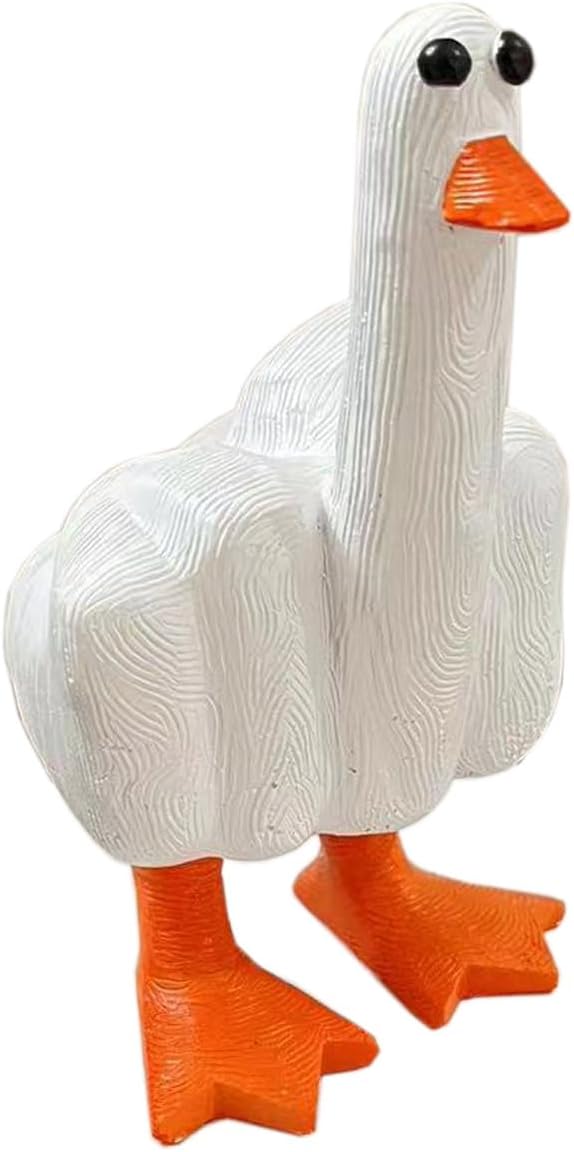 Middle Finger Duck You Figurine Middle Finger Desk Decor Funny Garden Decor Statues Figurines Ornaments for Home, Patio, Lawn, Yard, Office, Outdoor Decorations, Garden Gifts (White+Yellow)-VerdiqueGarden