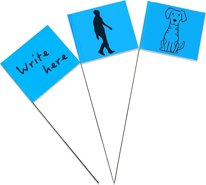 Zozen 100Pack Blue Marking Flags, Writable/15x4x5 Inch, Yard Flags for Lawn & Irrigation & Landscape & Sprinkler & Survey & Dog Training.-VerdiqueGarden