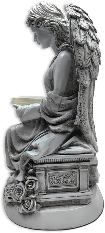 Spring & Summer-Themed Garden Statues – Adorable Outdoor Decor for Lawn, Patio & Porch (Guardian Angel Reading Book Garden Statue, 10" Solar Powered Angelic Outdoor Figurine)-VerdiqueGarden