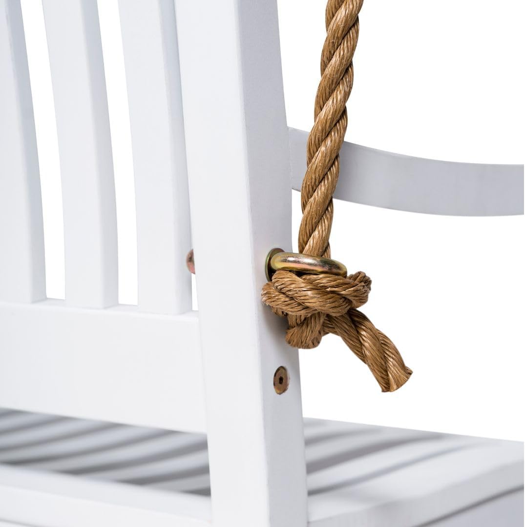 East Green Hayden 4 Foot White Porch Swing - Outdoor Bench Swing Crafted from Naturally Weather-Resistant Acacia Wood-VerdiqueGarden