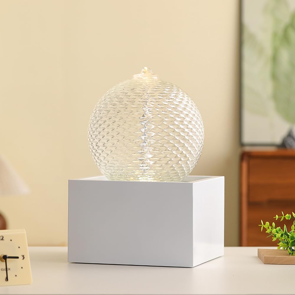 Indoor Water Feature Tabletop Ceramic Fountain Home Kitchen Office Decoration Modern Design Style (White Bigger Size)-VerdiqueGarden