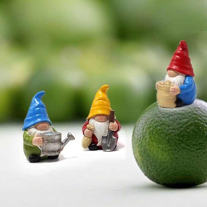 Set of 3 Mini Garden Gnome Statues - Resin Figurines for Indoor and Outdoor Decoration - Whimsical Mini Ornaments for Home, Patio, Yard, and Garden Decor-VerdiqueGarden