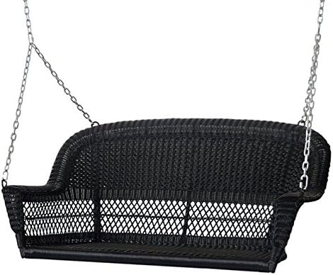 Pemberly Row Resin Wicker Porch Swing in Black-VerdiqueGarden