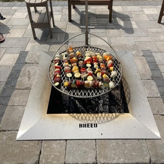 Breeo Zentro Stainless Steel Fire Pit Insert - Smokeless Firepit Ring Insert for Outdoor Fire Pit - for Outside Block, Stone, & Concrete Backyard Firepit Surrounds - Lid Included - Square 24"-VerdiqueGarden