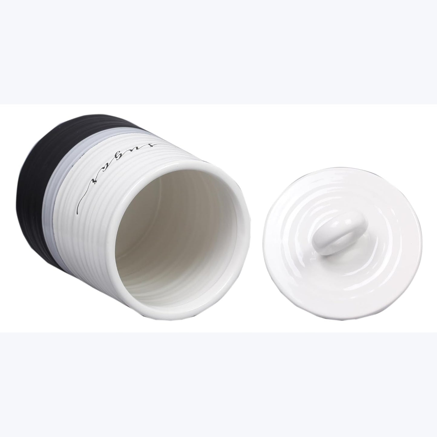 Young's Inc. 4 Pcs Set Rustic Modern Ceramic Canisters- Storage Container for Kitchen and Bathroom - Beautiful Home Decor Accent to Store Food, Coffee, Tea, and More - Black, White-VerdiqueGarden