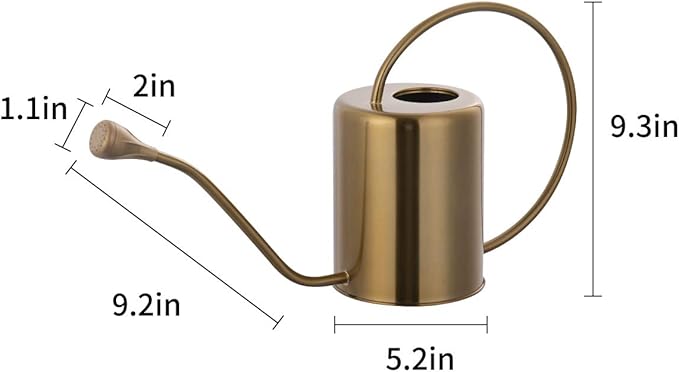 1/2 Gallon 68oz Long Spout Stainless Steel Gold Colored Watering Can for Indoor Plant Watering or Outdoor Gardening with 2 Removable Spray Spout for Flowers, Medium-VerdiqueGarden