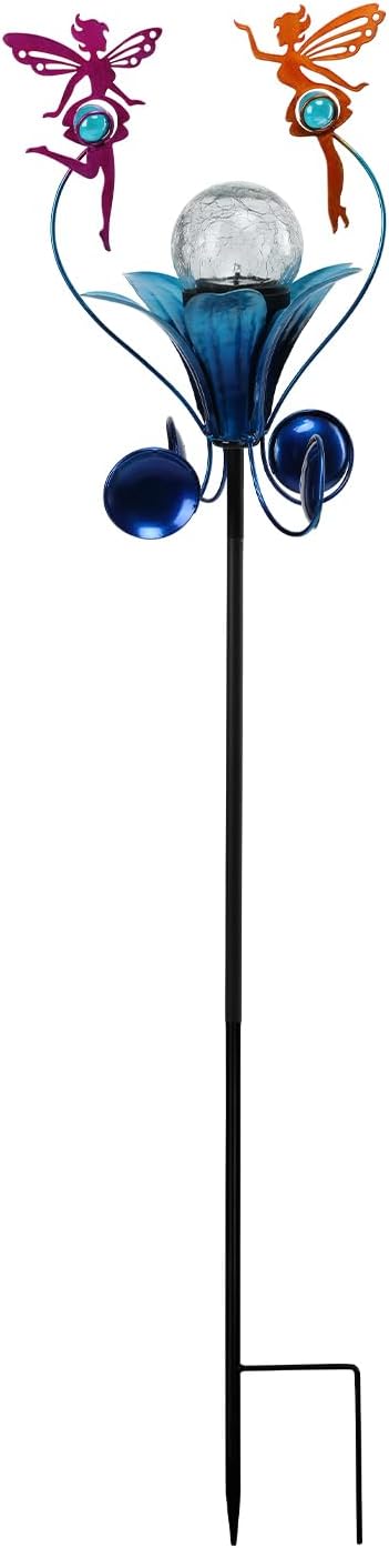 VCUTEKA Solar Lights Outdoor Metal Garden Stake Waterproof Crackle Glass Globe Garden Decor Fairy for Pathway, Lawn, Patio, Yard-VerdiqueGarden