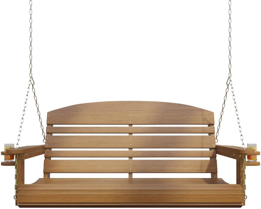 Classic Recycled Plastic Porch Swing in Mahogany Finish - Composite Poly Swing with Included Hanging Chains-VerdiqueGarden