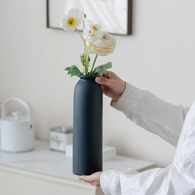 Ceramic Vase Set-3, Small Flower Vases for Decor, Modern Boho Farmhouse Style, Decorative Vases for Pampas Grass & Dried Flowers, Distressed Finish (Light Coffee)-VerdiqueGarden