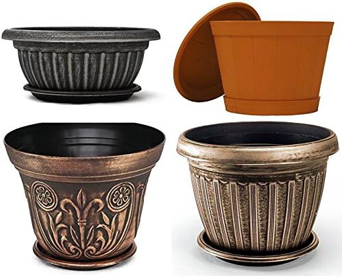 11" Decorative Heavy Duty Tray/Saucer (2 Pack) Rustic Medieval/French Country Look, Pot/Planter Base for Indoor/Outdoor Decor Use. Long Lasting, Reusable Light Weight (11 inches, Copper)-VerdiqueGarden