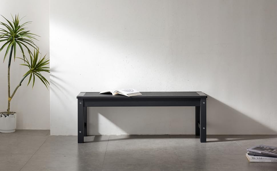 Psilvam Knight Bench Set of 2, Two Person Outdoor Poly Lumber Patio Backless Bench, Weatherproof Garden Bench That Never Rot and Fade, Suit for Church, School, Garden, Porch and Park (Black)-VerdiqueGarden