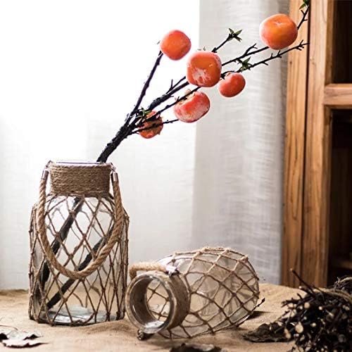 Rustic Hanging Mason Jar Creative Rope Net Dry Flower Glass Vase with Handle (1 Vase 8")-VerdiqueGarden