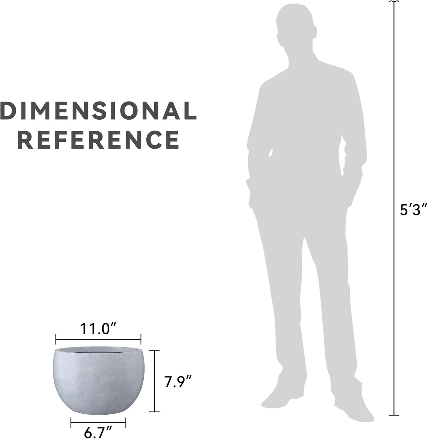 Kante 11.8" Dia Round Concrete Planter, Outdoor/Indoor Large Bowl Plant Pots with Drainage Hole and Rubber Plug for Garden Patio Balcony Home, Gray-VerdiqueGarden