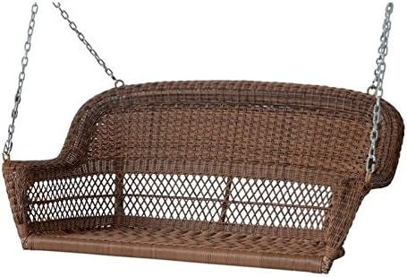 Pemberly Row Resin Wicker Porch Swing in Honey-VerdiqueGarden