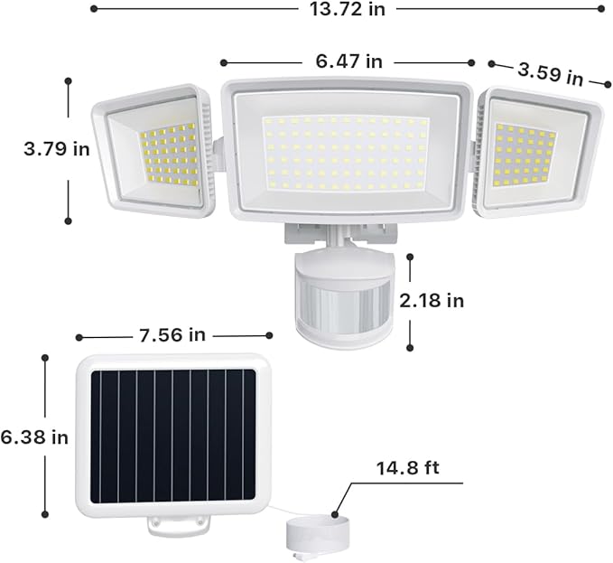 Ensenior 5 Motion Sensor Modes Solar Security Light, 1800LM 270° Wide Angle 3 Heads LED Flood Lights, IP65 Waterproof Wall Lights, Separate Solar Panel Remote Control Solar Lights Outdoor-VerdiqueGarden