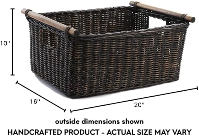 The Basket Lady Pole Handle Wicker Storage Basket, Extra Large, 20 in L x 16 in W x 10 in H, Sandstone-VerdiqueGarden