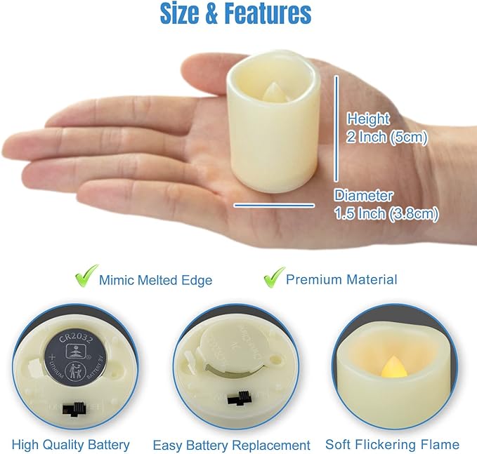 CANDLE IDEA Flameless LED Votive Candles 72 Pack, 1.5" x 2", Battery Operated Flickering Electric Outdoor Flameless Tea Lights, Fake Tealight Candle Bulk for Wedding, Christmas, Halloween Decorations-VerdiqueGarden