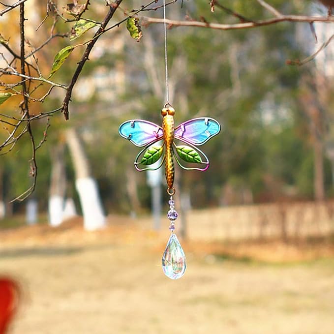 WEISIPU Crystal Suncatchers for Windows - Dragonfly Crystal Ball Prisms Hanging Crystals Ornament for Home Garden Office Wedding Christmas Decoration-Dragonfly-VerdiqueGarden