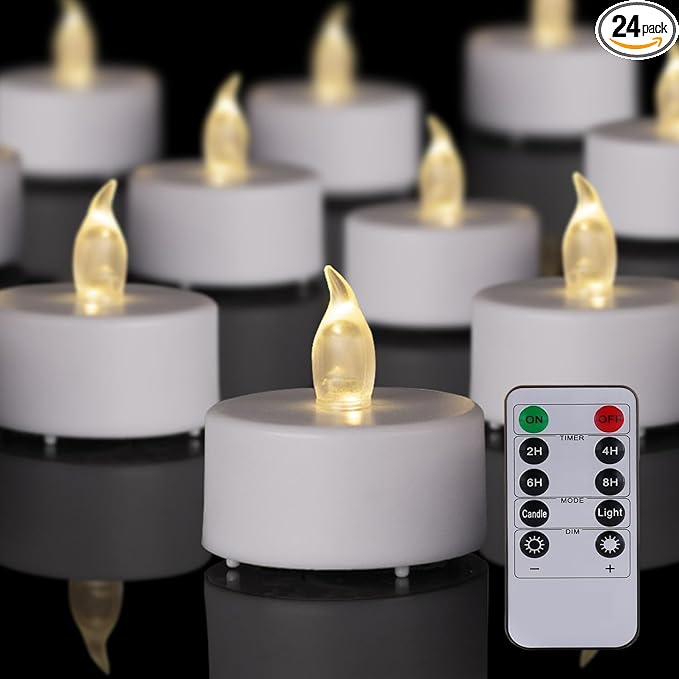 LED Tea Light Remote ControlCandles,Flickering Flameless LED Candle,Long Lasting 400+Hours,Battery Operated with Timer for Home Decoration Seasonal &Festival Celebration WarmWhite (24pcs)-VerdiqueGarden