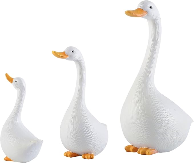 Resin Duck Figurines Set of 3 - Porch Goose Statue for Front Yard Decor, Outdoor Lawn Ornaments, Garden Ducks and Goose Decorations, Perfect Yard Goose Decor and Duck Decoy for Garden Animals Theme-VerdiqueGarden