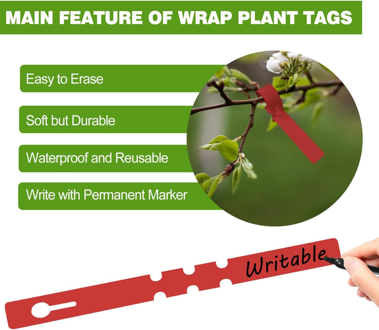 Plant Labels 200 Pcs Yuanling Plastic Plant Tree Tags Wrap Around Hanging Tags Nursery Tree Markers Adjustable Garden Labels for Indoor Outdoor Gardening Plants (Red with 1 Marker Pen)-VerdiqueGarden