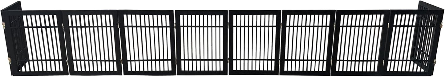 Pet Dog Gate Strong and Durable Freestanding Folding Acacia Hardwood Portable Wooden Fence Indoors or Outdoors by Urnporium (Black Pet Gate, 10 Panel 24" Tall)-VerdiqueGarden