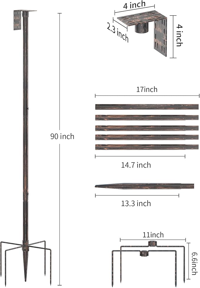 Bird Feeder Pole Stand – 90 Inch Height Feeding Station with 1-Inch Dia Heavy Duty for Hanging Feeders, Bird House Pole Mount Kit for Outdoor, Slip-Fit Connection,Copper Brushed-VerdiqueGarden