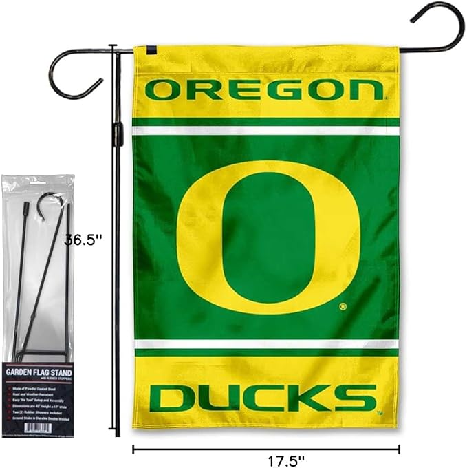 College Flags & Banners Co. Ducks Garden Banner Flag with Flag Pole Stand Set-VerdiqueGarden