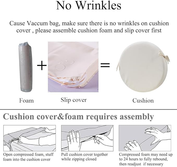 15 x 15 Inch Round Cushions for Outdoor Furniture Non-Slip Waterproof Patio Bistro Chair Cushion with Ties Bar Stool Seat Cushion for Kitchen Chairs Set of 2, Beige-VerdiqueGarden