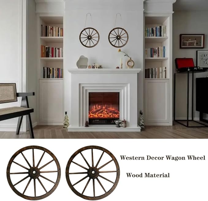 (2 Pieces) 12" Wood Carved Wheel Decor, Western Style Decorative Wagon Wheels for Modern Vintage Home Decor, Suitable for Farmhouse, Living Room, Bookcase, Bar, Garage, Coffee Shop, Studio Decor-VerdiqueGarden