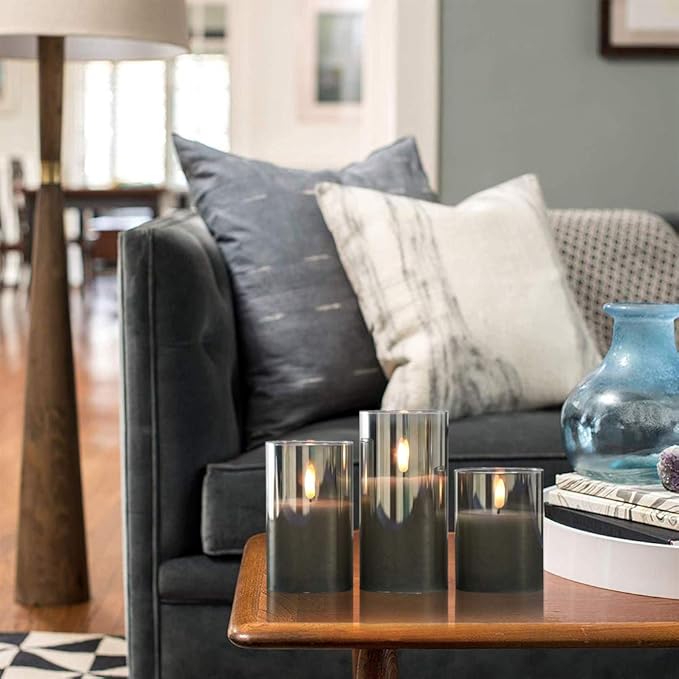 Glass Rechargeable Flameless Candles with Remote Timer, Realistic 3D Wick LED Battery Operated Candles with Flickering Flame,Home Decoration for Wedding Birthday Festival(Grey)-VerdiqueGarden