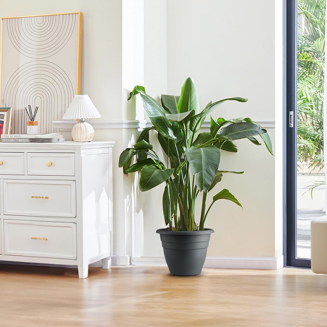 12 Inch Plant Pots, Large Planters for Outdoor Plants, Plastic Flower Pots - Durable and Lightweight with Drainage Holes (3 Packs, Gray)-VerdiqueGarden