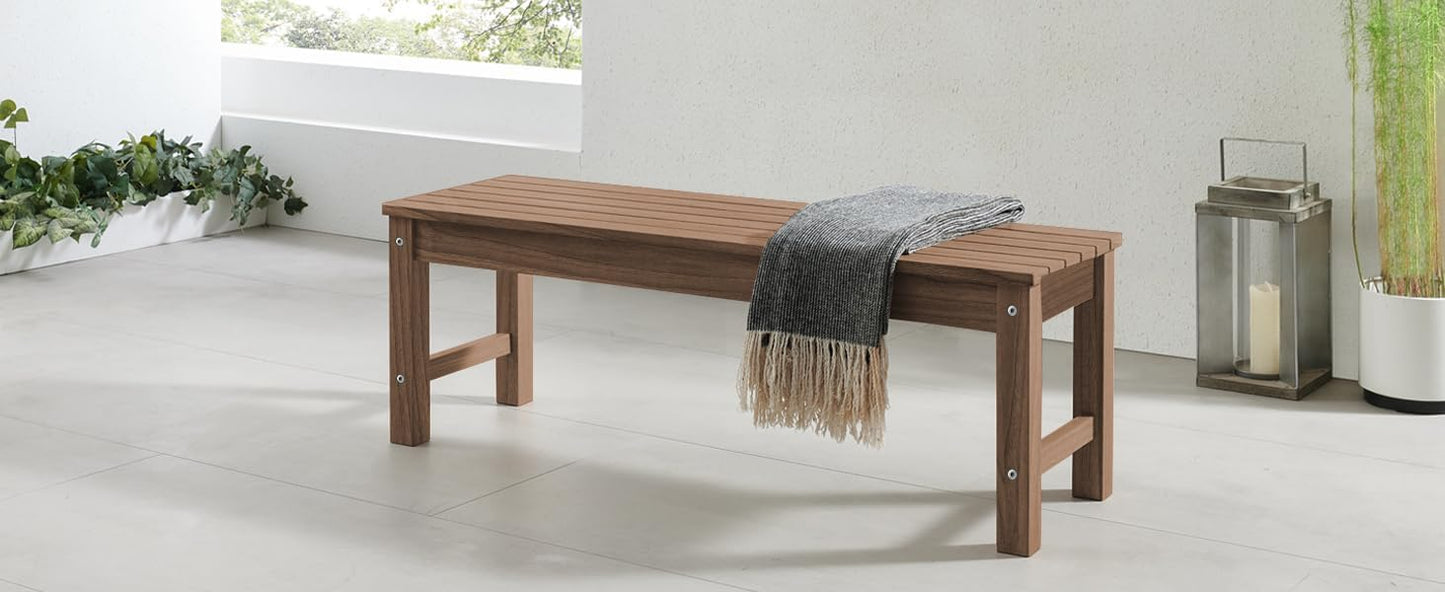 Psilvam 2-Person Outdoor Poly Lumber Patio Backless Bench, Fade-Resistant & Odor-Free Poly Lumber Patio Furniture, Weatherproof, Suitable for Garden, Porch and Park, 700 Lbs Support (1, Light Brown)-VerdiqueGarden