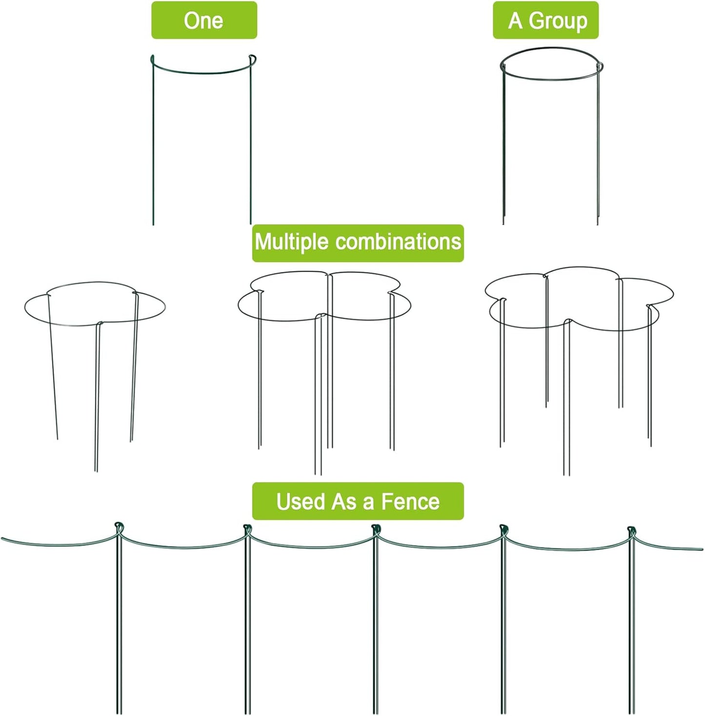 HiGift 6 Pack 24 Inch Plant Stakes, 10" Wide x 24" High Half Round Metal Peony Cages and Support, Green Garden Plant Stake Plant Support Ring Border for Peony Tomato,Hydrangea,Flower Indoor Outdoor-VerdiqueGarden