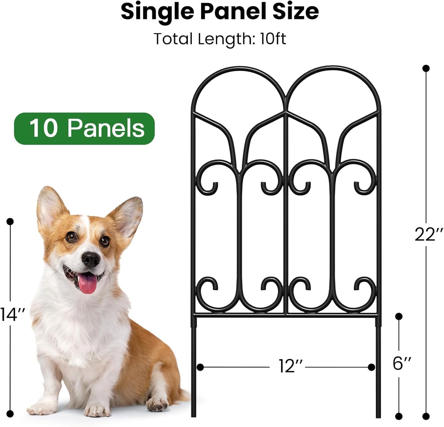 AMAGABELI GARDEN & HOME 10 Panels 22in(H)×10ft(L) Decorative Garden Fences and Borders for Dogs No Dig Metal Fence Panels Garden Edging Border Fence for Animal Barrier Fencing for Flower Beds Yard-VerdiqueGarden
